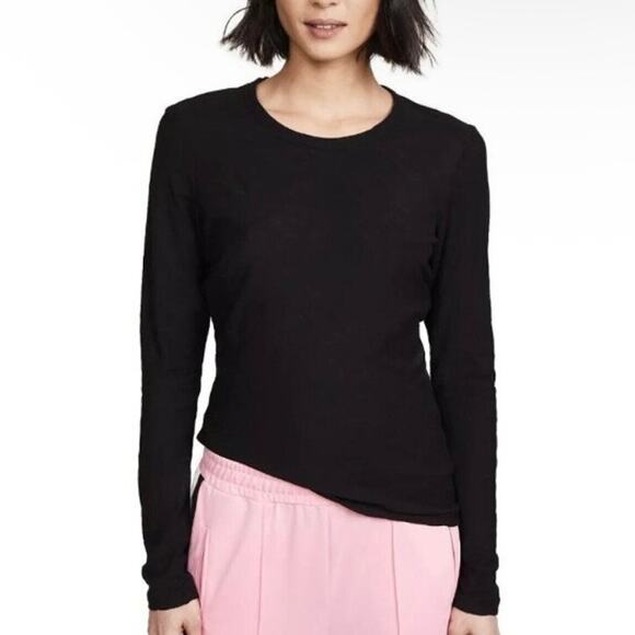 James Perse Sz 1/ Small Black Long Sleeve Crew Neck Tee Cotton Modal Minimalist - Picture 1 of 16